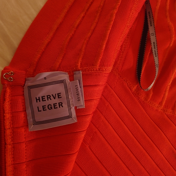 Coral Poppy HERVE LEGER v-neck Scarlett Mini Bandage Dress S Sexy Bodycon Short - Picture 12 of 13